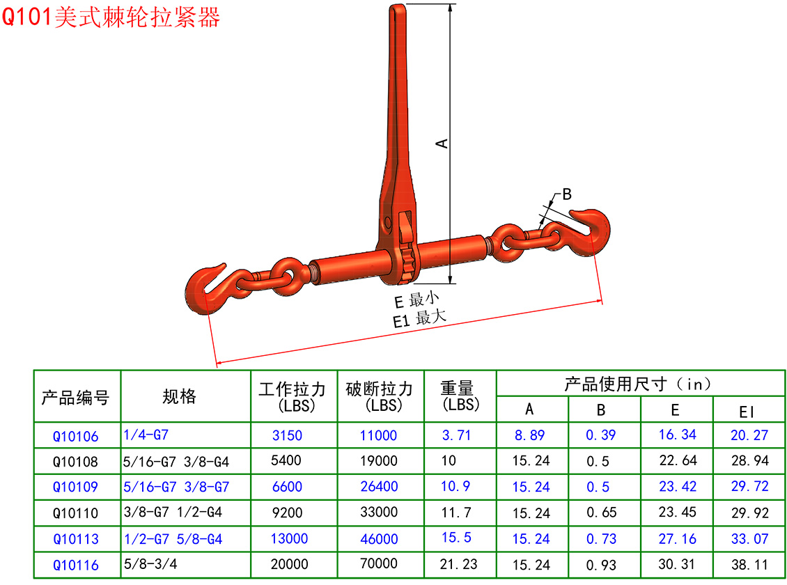 70级美式棘轮拉紧器